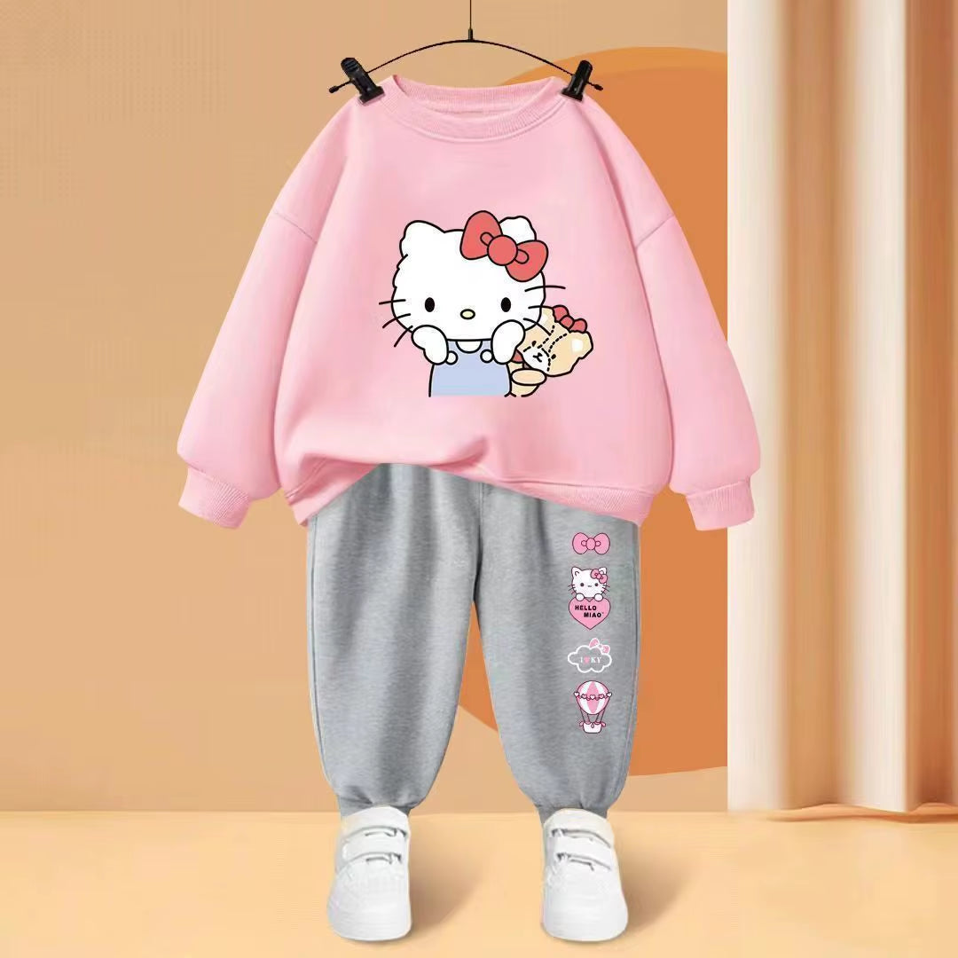 Autumn Baby Girls Clothes Set Children Boy Cartoon Cat Sweatshirts Top and Pants Bottom 2 Pieces Suit Long Sleeve Tracksuits
