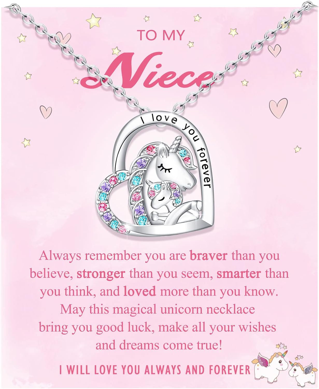 to My Daughter/Granddaughter/Niece Unicorn Necklace, Valentines Birthday Gifts