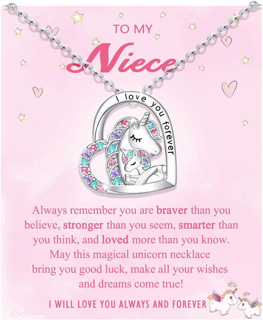 to My Daughter/Granddaughter/Niece Unicorn Necklace, Valentines Birthday Gifts