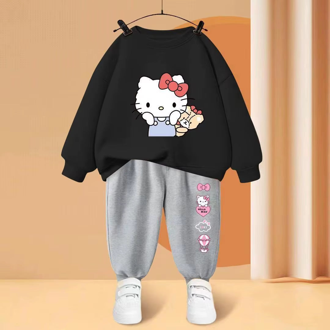 Autumn Baby Girls Clothes Set Children Boy Cartoon Cat Sweatshirts Top and Pants Bottom 2 Pieces Suit Long Sleeve Tracksuits