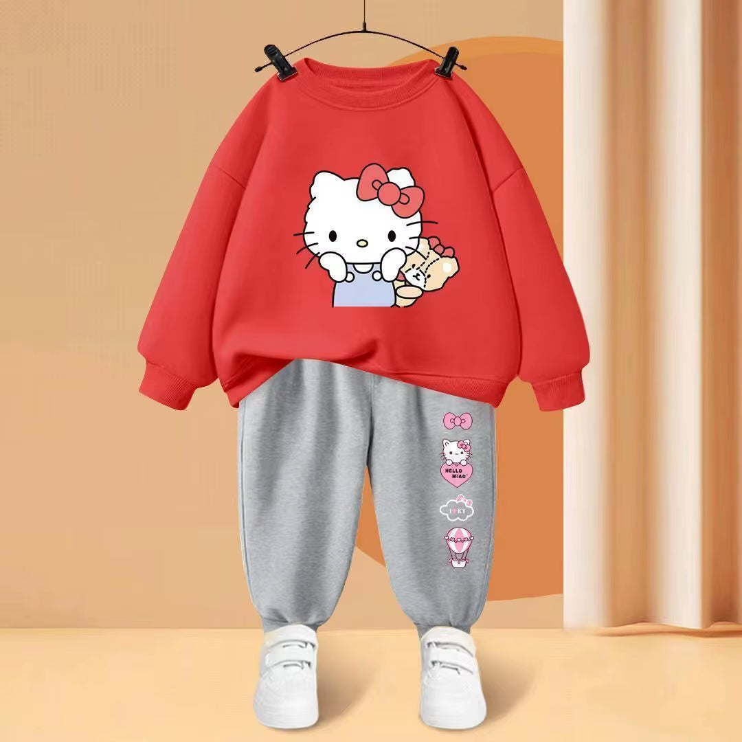 Autumn Baby Girls Clothes Set Children Boy Cartoon Cat Sweatshirts Top and Pants Bottom 2 Pieces Suit Long Sleeve Tracksuits