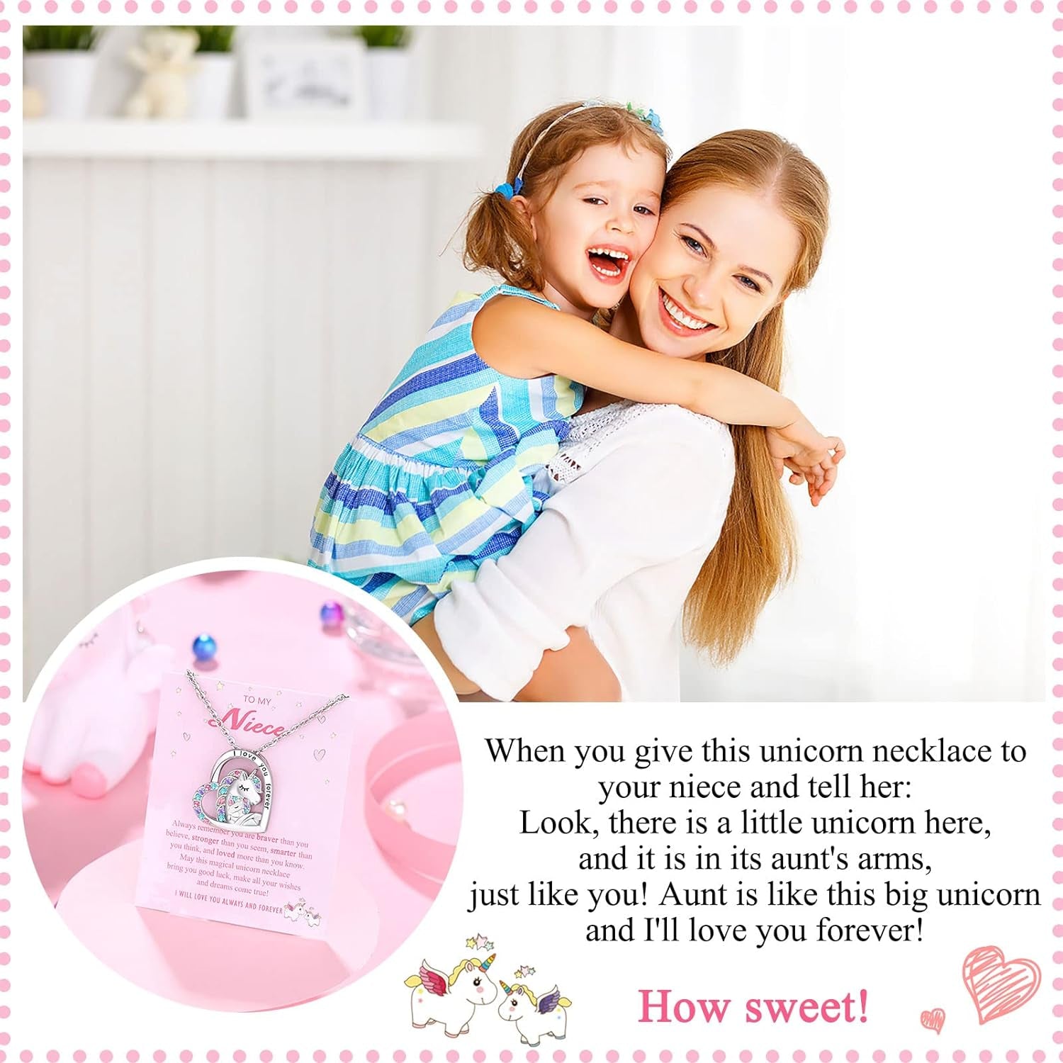 to My Daughter/Granddaughter/Niece Unicorn Necklace, Valentines Birthday Gifts