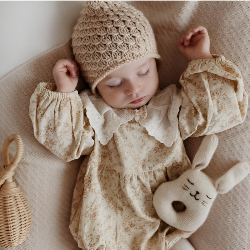 Lacewhimsy – Corduroy Floral Romper with Petal Collar for Baby Girls
